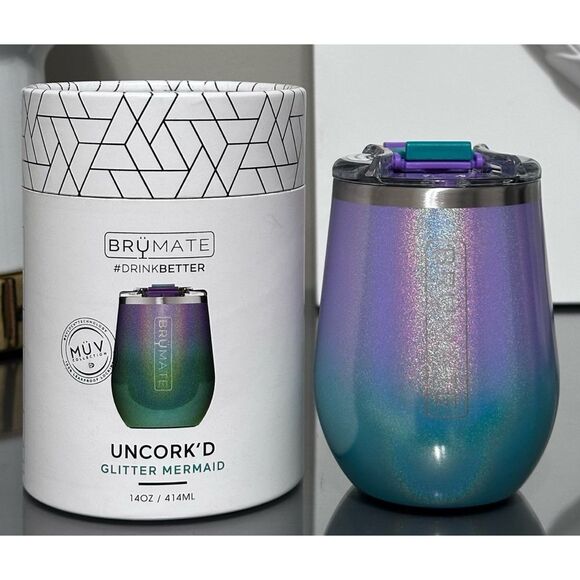 BRUMATE UNCORK'D XL 14oz WINE TUMBLER, GLITTER MERMAID - Picture 1 of 6